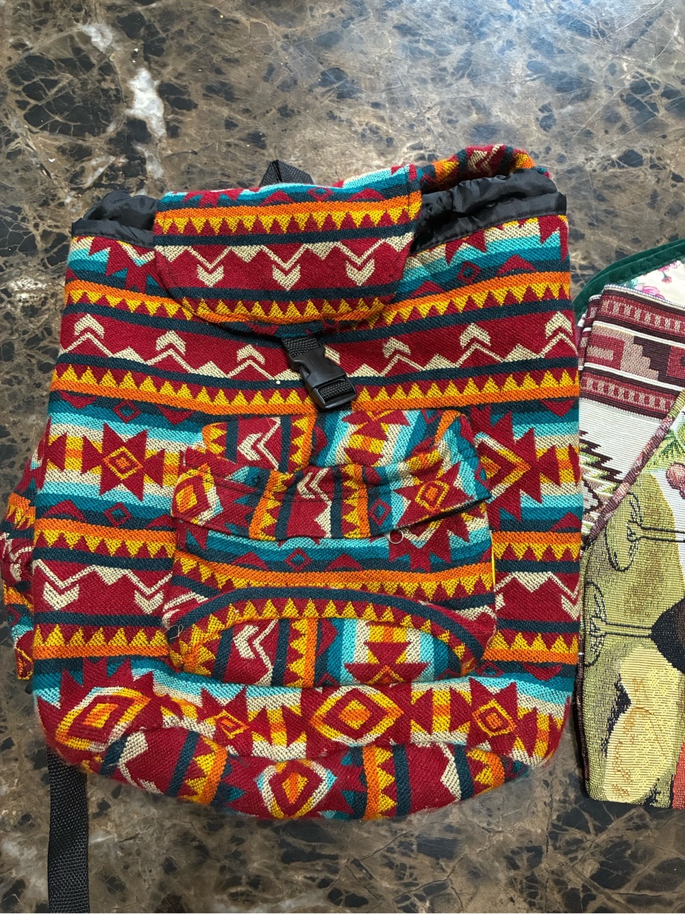 Boho Chevron Pattern Drawstring Backpack - Multicolor - Picture 2 of 4